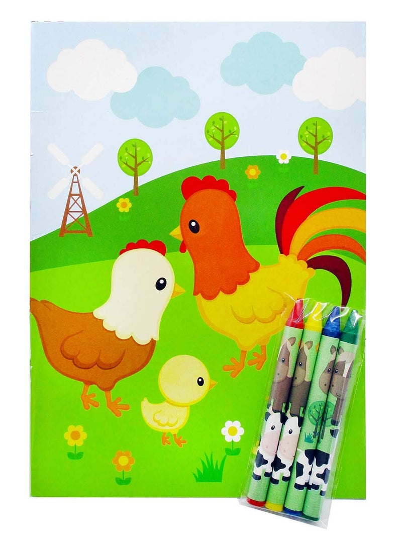TINYMILLS Tiny Mills Farm Animals Coloring Books with Crayons Party Favors with 12 Coloring Books and 48 Crayons, Fun Barnyard Party Favors, Farm Animals Prizes, Favor Bag Filler, Barnyard Party Supplies - Image 3